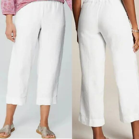 J.Jill Linen Stretch Cropped Lounge Pants Pullon Straight Leg Slit Hem XL White - Picture 2 of 14